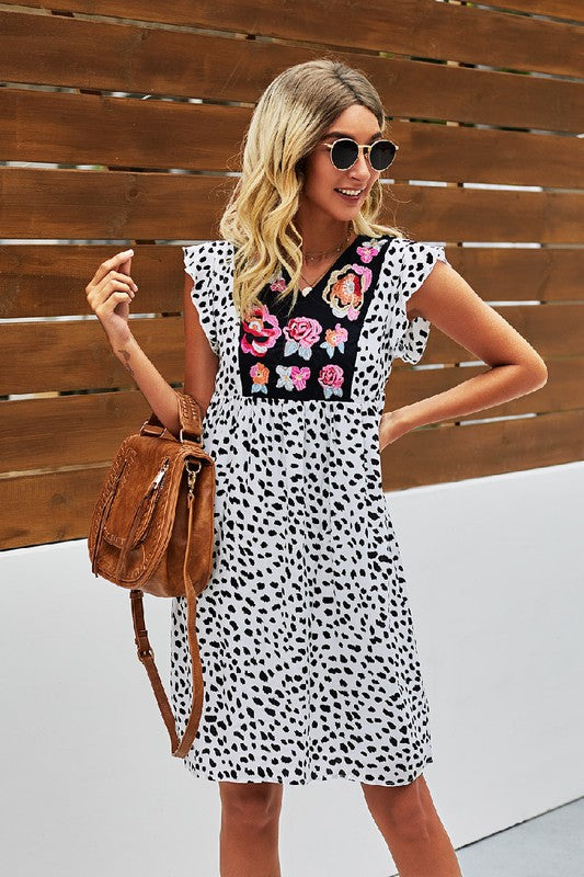 LEOPARD EMBROIDERED DRESS