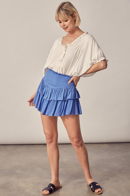 ★送料・関税込★DIMANCHE★RUFFLE MINI SKIRT★ Women's Ruffle Mini Skirt Cute High Waist Novelty Layered