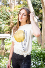 Gold desert moon and cactus graphic tee