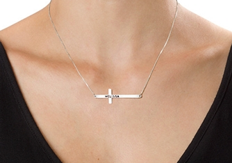 Sterling Silver Sideway Cross Engraved Necklace
